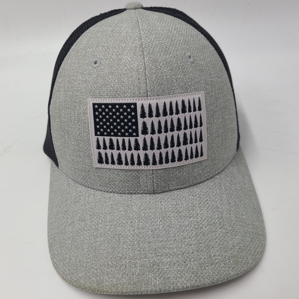 Columbia Hat L-XL Trucker Mesh American Flag Trees USA Gray Black Men Outdoors